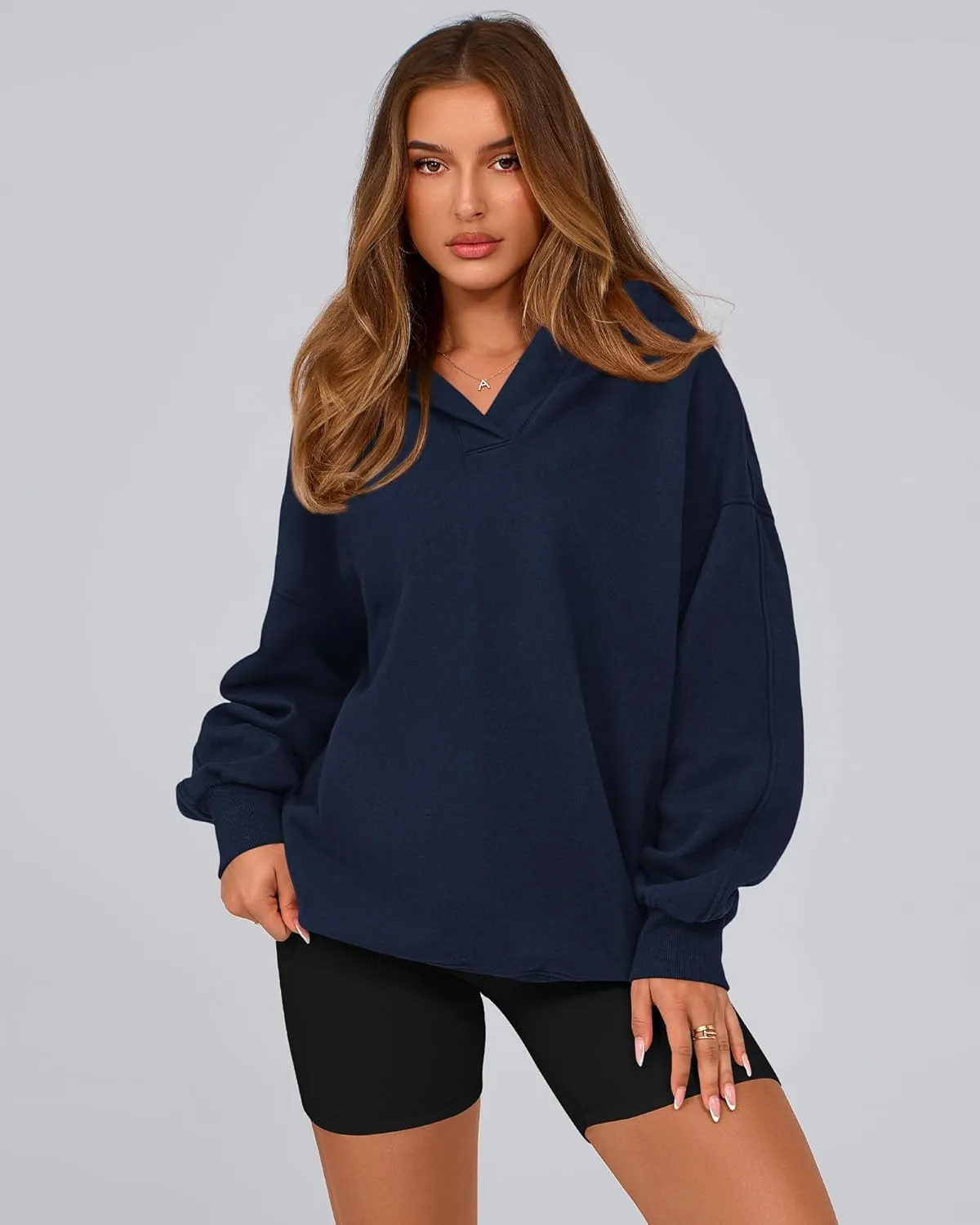 BTFBM Women's Oversized Hoodies Casual Fleece Long Sleeve V Neck Sweatshirts 2025 Trendy Spring Outfits Fall Clothes