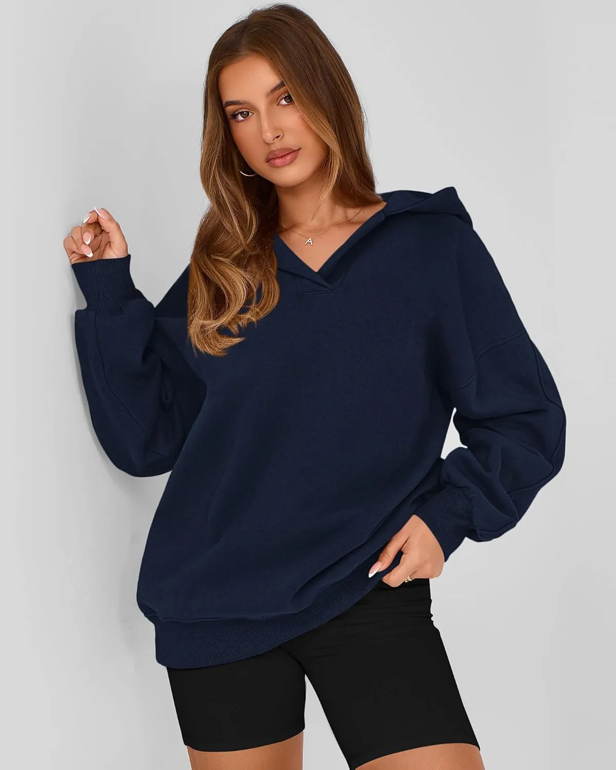 BTFBM Women's Oversized Hoodies Casual Fleece Long Sleeve V Neck Sweatshirts 2025 Trendy Spring Outfits Fall Clothes