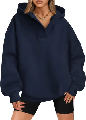 BTFBM Women's Oversized Hoodies Casual Fleece Long Sleeve V Neck Sweatshirts 2025 Trendy Spring Outfits Fall Clothes