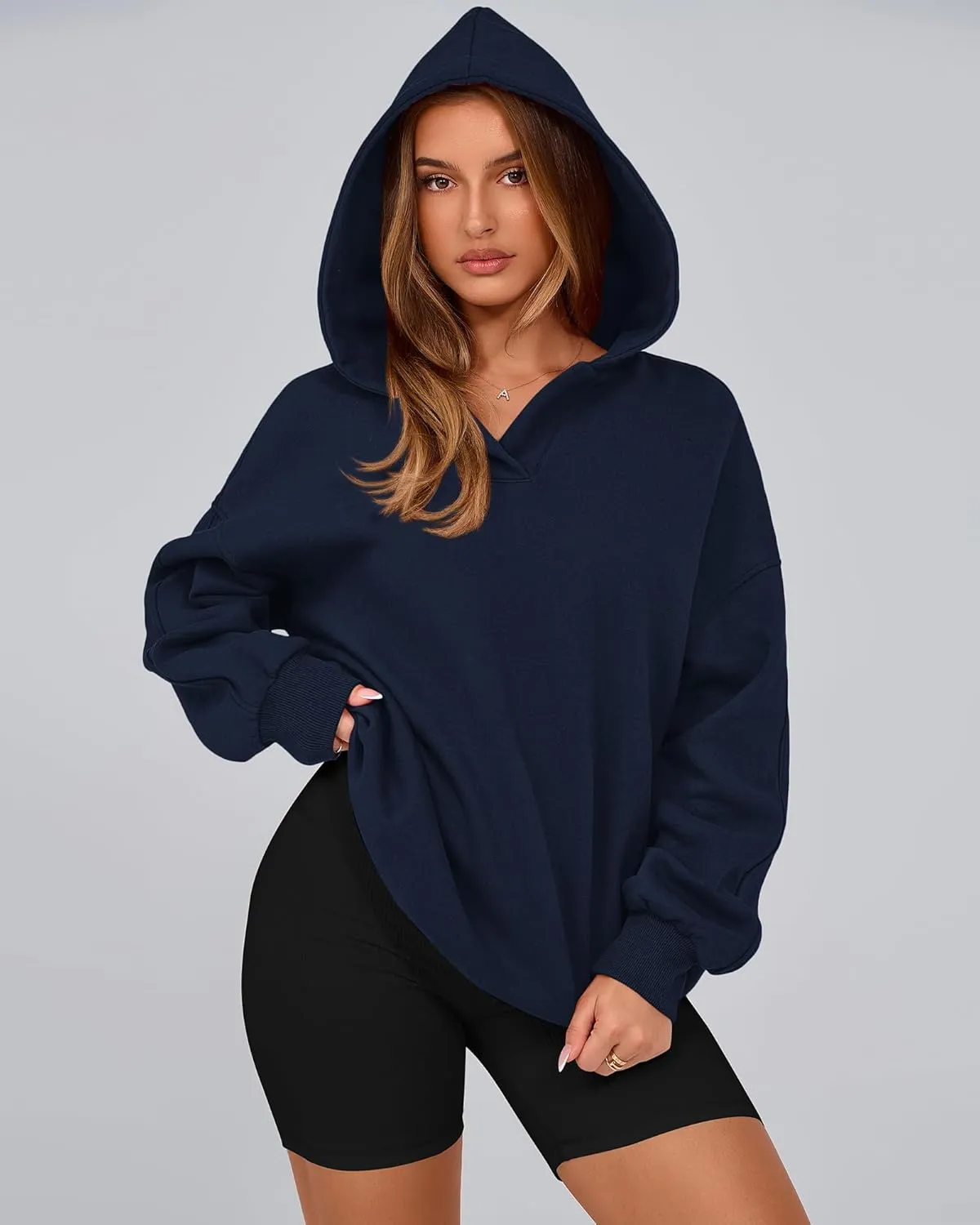 BTFBM Women's Oversized Hoodies Casual Fleece Long Sleeve V Neck Sweatshirts 2025 Trendy Spring Outfits Fall Clothes