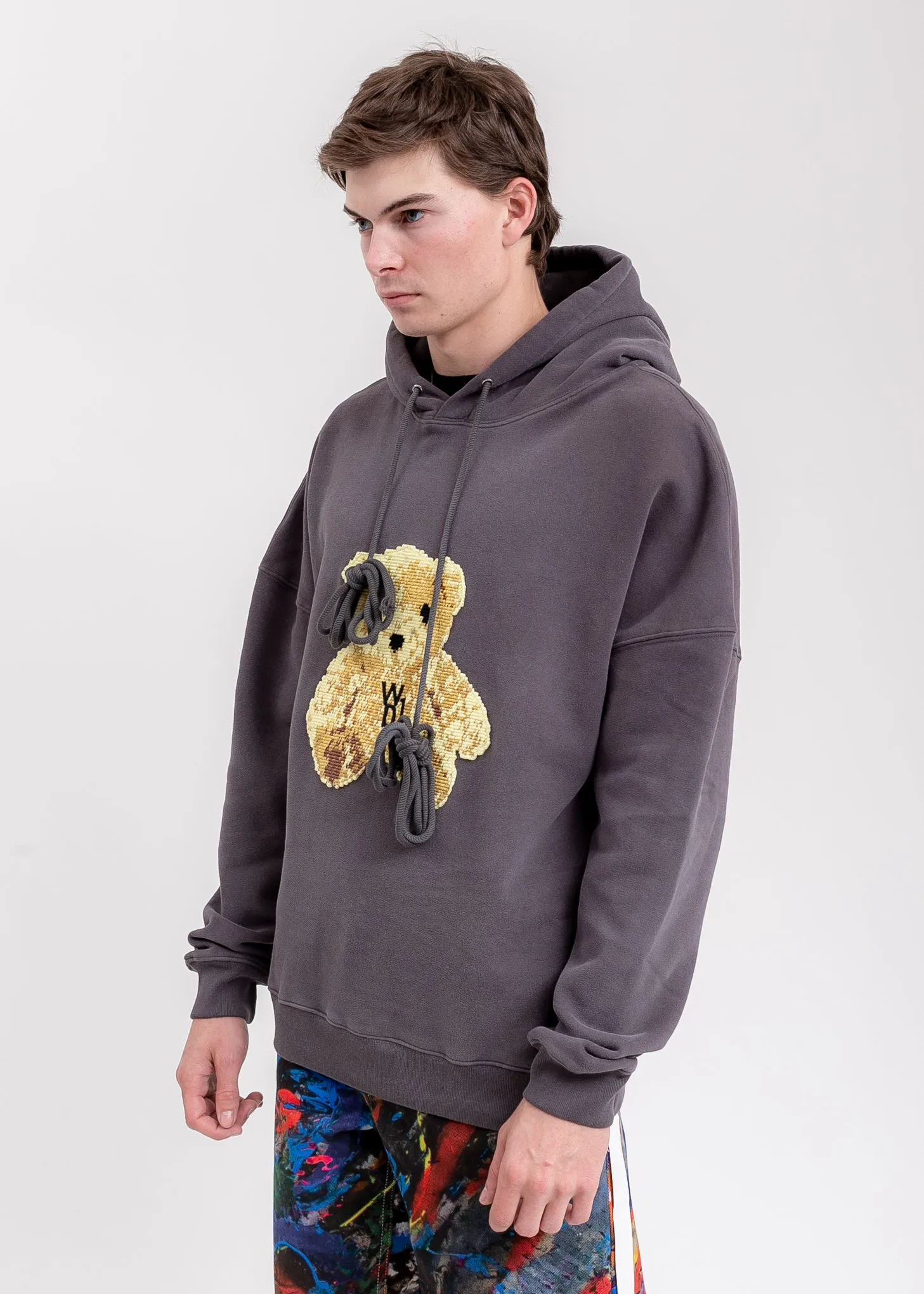 Charcoal Embroidered Teddy Hoodie