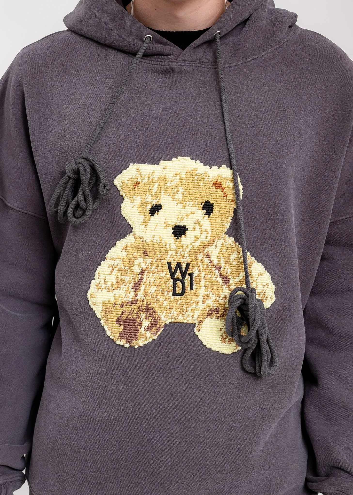 Charcoal Embroidered Teddy Hoodie