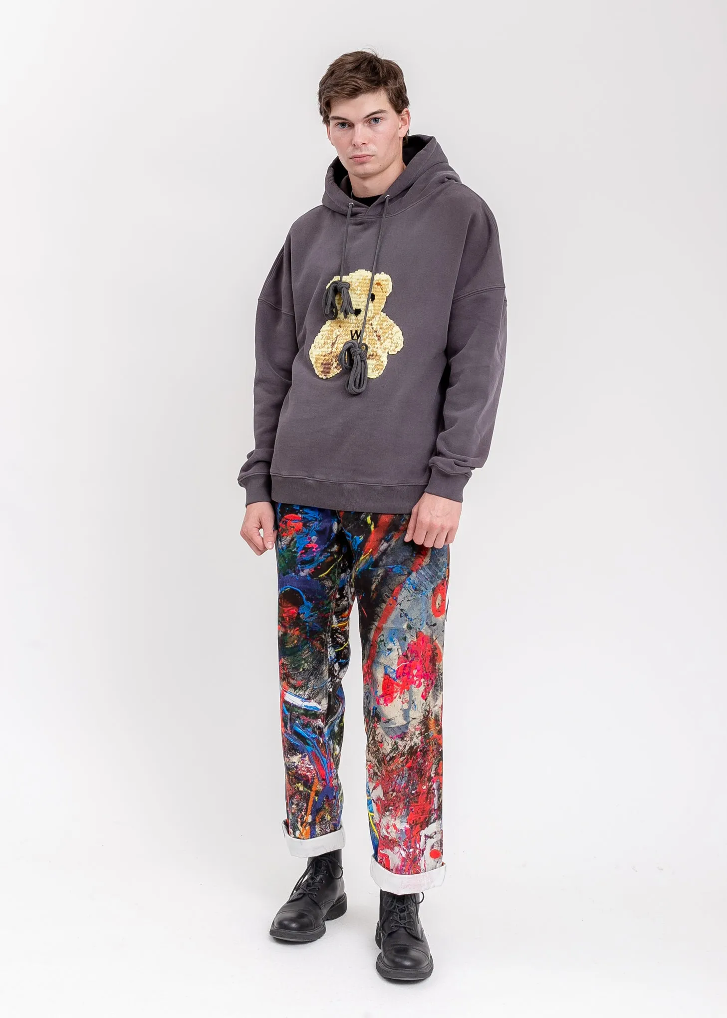 Charcoal Embroidered Teddy Hoodie