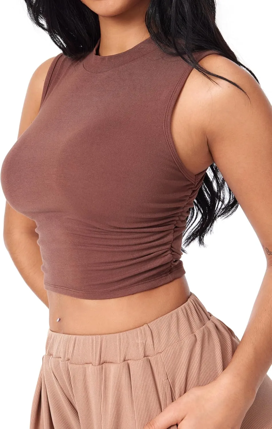 CIDER Crop Tops for Women Mimi Cuttrell Basic Sleeveless Ruched Going Out Summer Casual Ribbed Tank Top