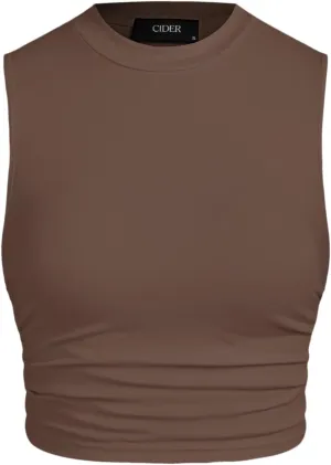 CIDER Crop Tops for Women Mimi Cuttrell Basic Sleeveless Ruched Going Out Summer Casual Ribbed Tank Top
