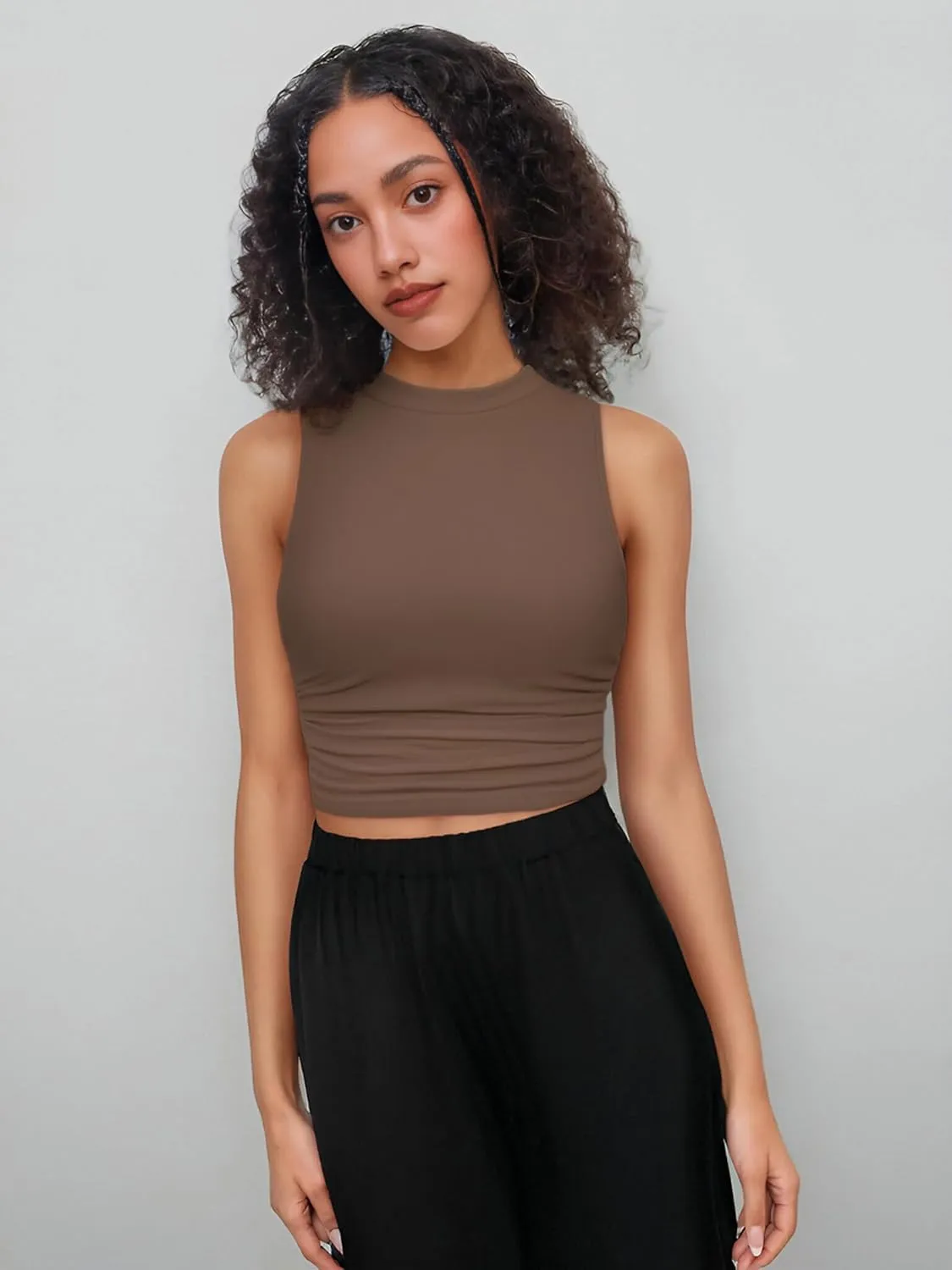 CIDER Crop Tops for Women Mimi Cuttrell Basic Sleeveless Ruched Going Out Summer Casual Ribbed Tank Top