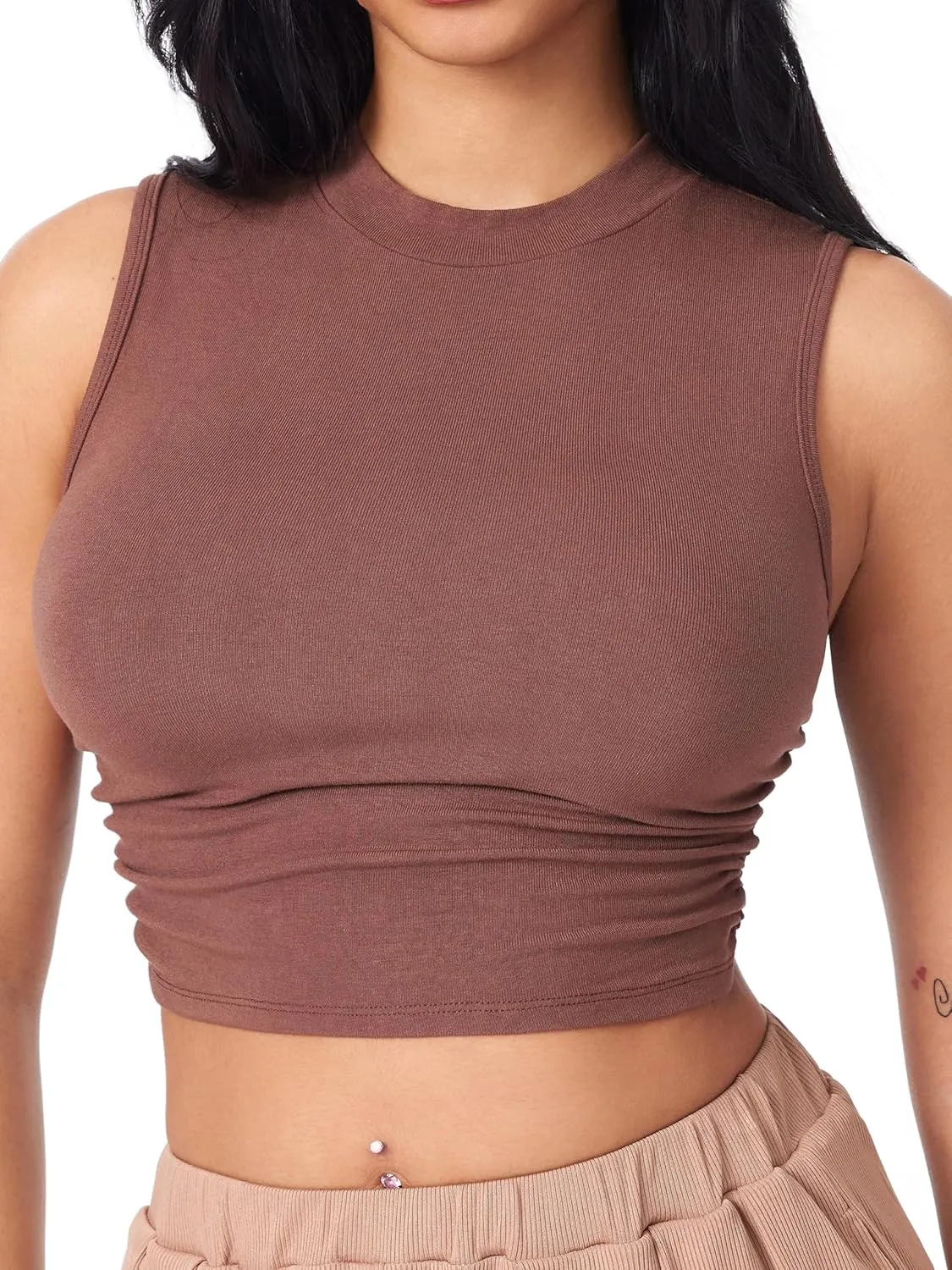 CIDER Crop Tops for Women Mimi Cuttrell Basic Sleeveless Ruched Going Out Summer Casual Ribbed Tank Top