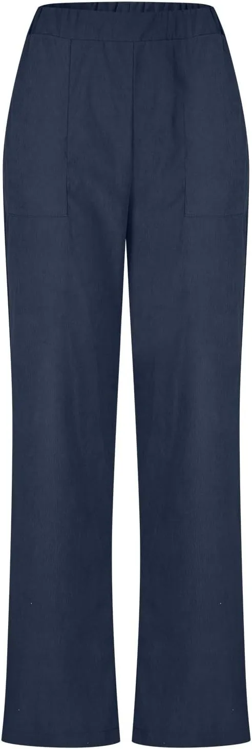 Corduroy Pants for Women 2024 Pull On Straight Leg Slacks Elastic High Waist Trousers Soft Comfy Casual Pants