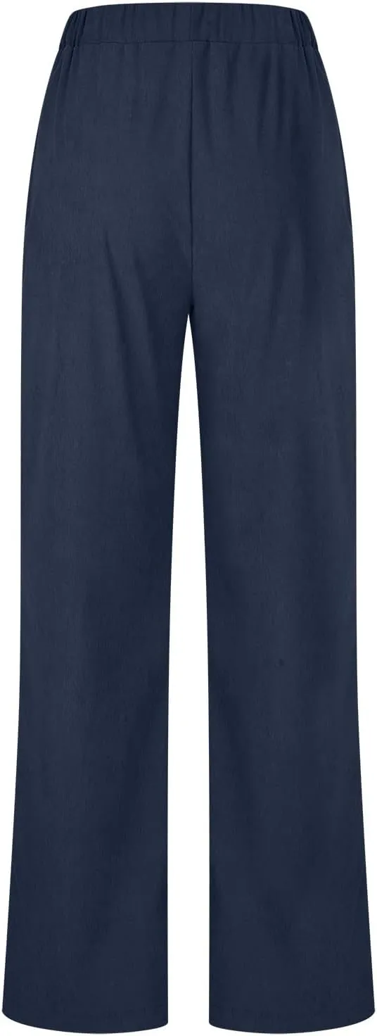 Corduroy Pants for Women 2024 Pull On Straight Leg Slacks Elastic High Waist Trousers Soft Comfy Casual Pants