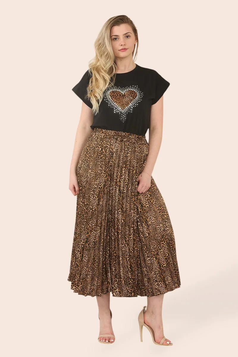 Crystal Embellished Leopard Heart T-Shirt (2P.PACK - S/M L/XL)