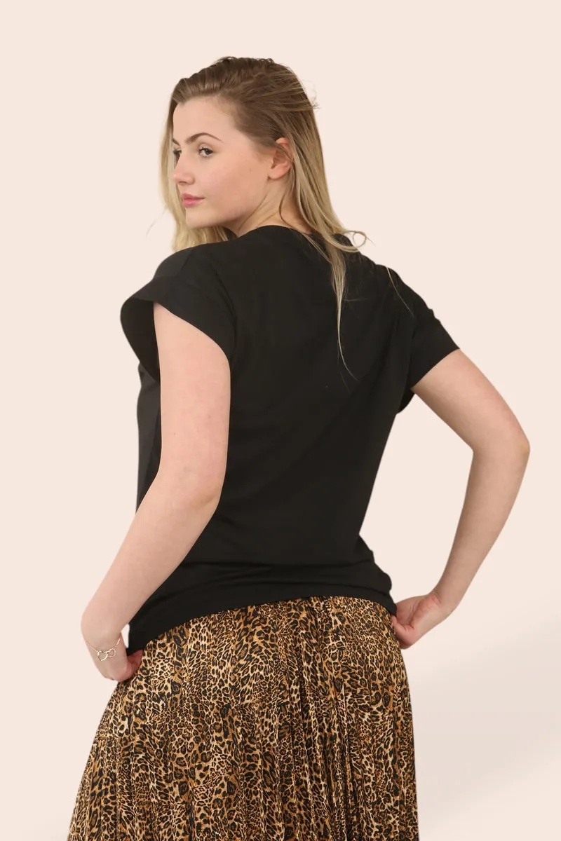 Crystal Embellished Leopard Heart T-Shirt (2P.PACK - S/M L/XL)