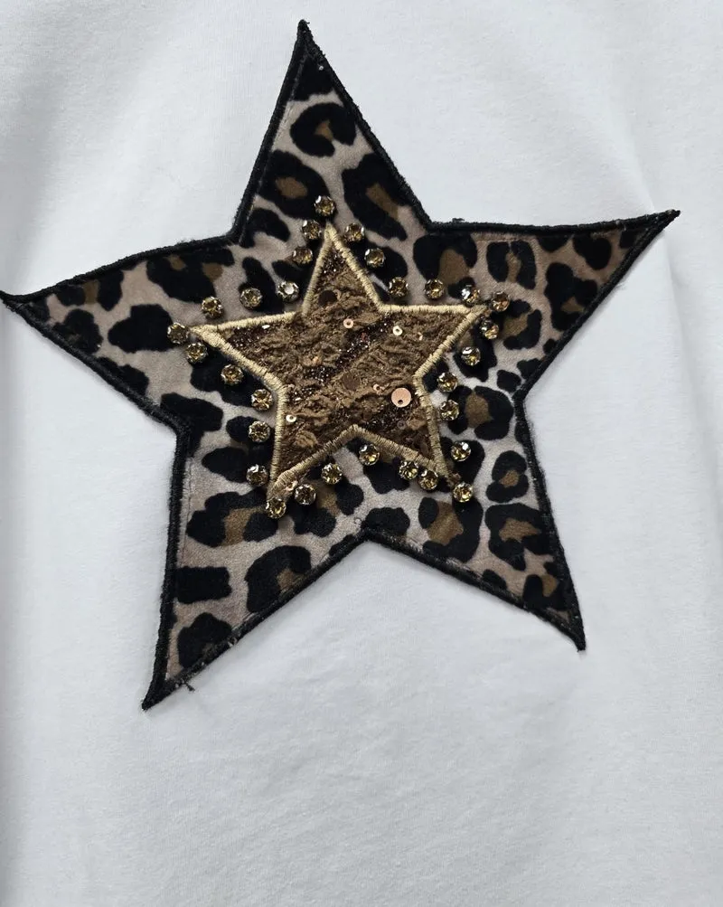 Crystal Embellished Leopard Star T-Shirt (2P.PACK: S/M L/XL)