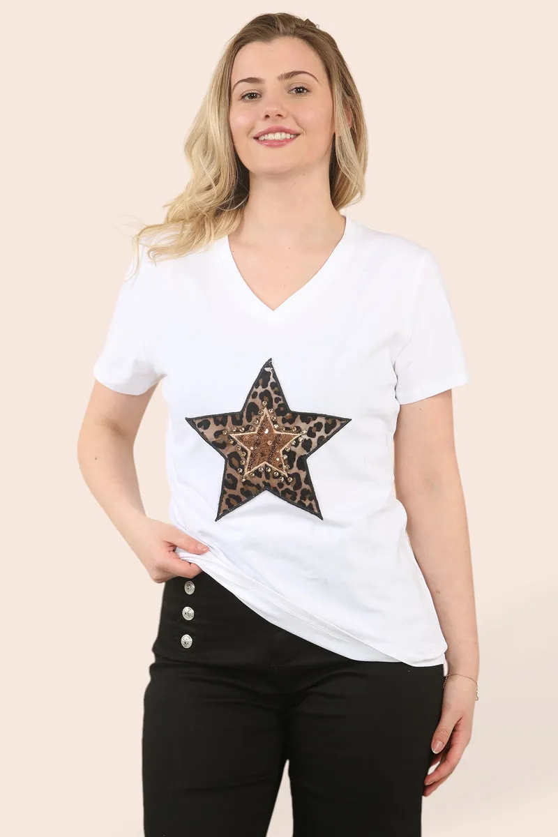 Crystal Embellished Leopard Star T-Shirt (2P.PACK: S/M L/XL)