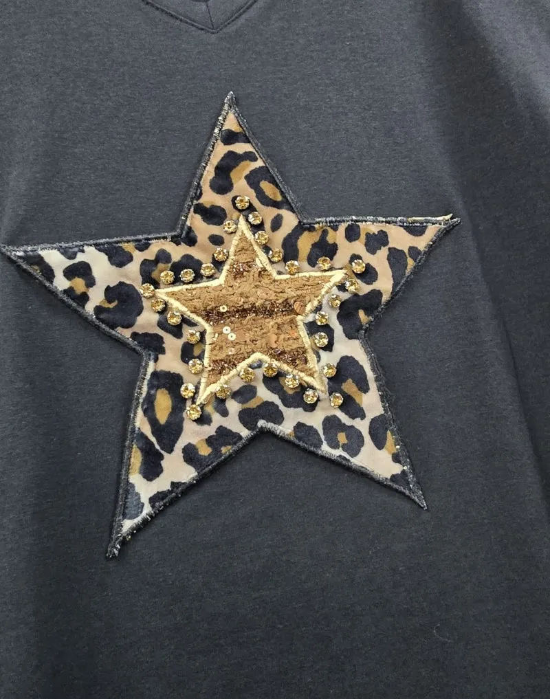 Crystal Embellished Leopard Star T-Shirt (2P.PACK: S/M L/XL)