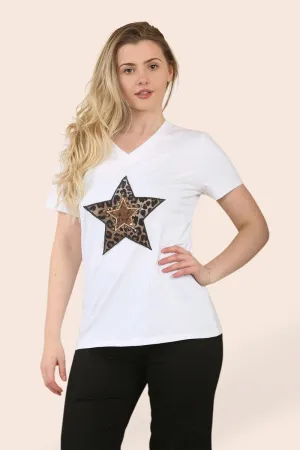 Crystal Embellished Leopard Star T-Shirt (2P.PACK: S/M L/XL)