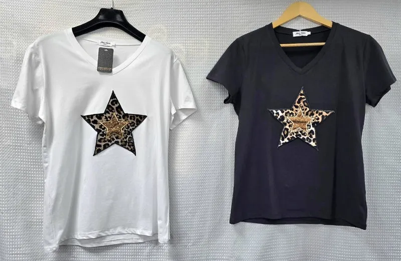 Crystal Embellished Leopard Star T-Shirt (2P.PACK: S/M L/XL)