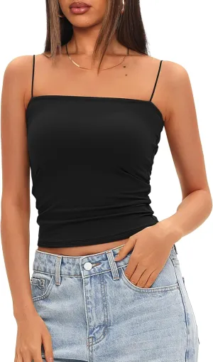 Darong Women's Tank Tops with Built-in Bra Spaghetti Straps Crop Tank Top Summer Y2K Going Out Sleeveless Cami Shirt