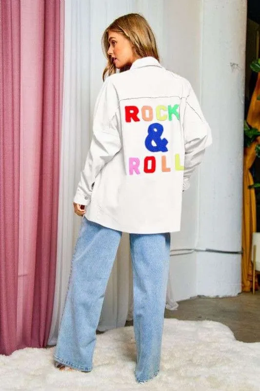 Davi & Dani Multi Color Rock & Roll Logo Fringed Hem Shirt