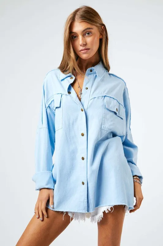 Davi & Dani Multi Color Rock & Roll Logo Fringed Hem Shirt