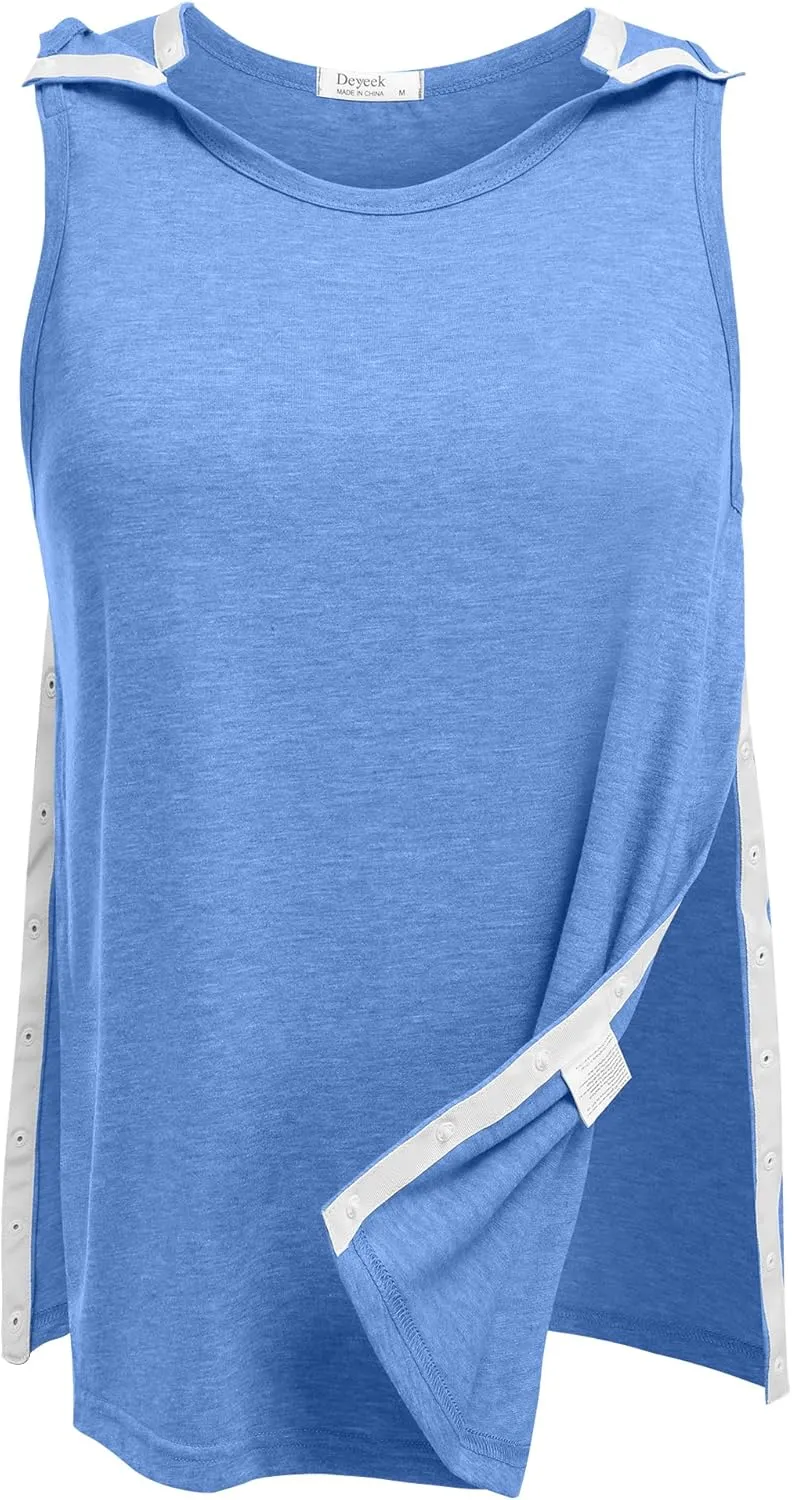 Deyeek Post Shoulder Surgery Shirts for Women Tear Away Snap Button Rotator Cuff Shirt Mastectomy Chemo Port Access Tank Tops