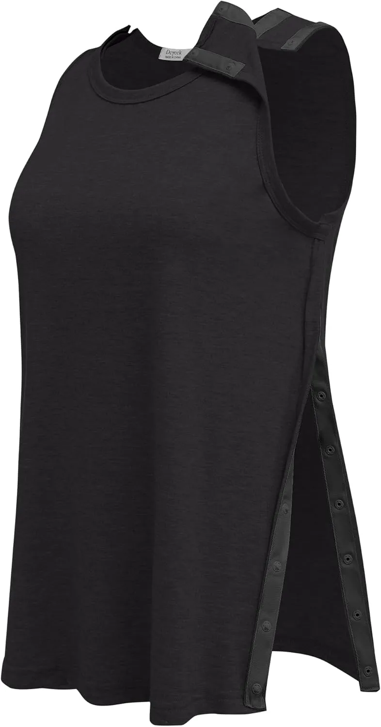 Deyeek Post Shoulder Surgery Shirts for Women Tear Away Snap Button Rotator Cuff Shirt Mastectomy Chemo Port Access Tank Tops