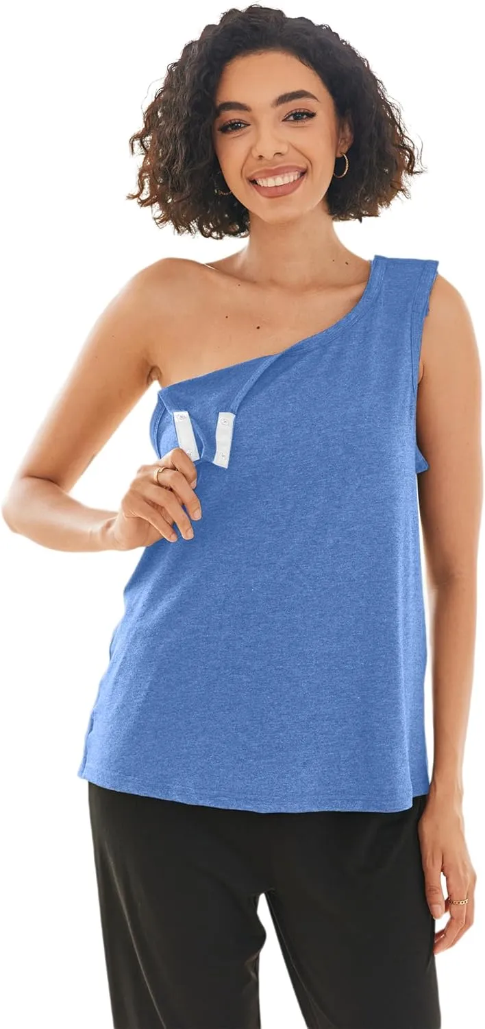 Deyeek Post Shoulder Surgery Shirts for Women Tear Away Snap Button Rotator Cuff Shirt Mastectomy Chemo Port Access Tank Tops