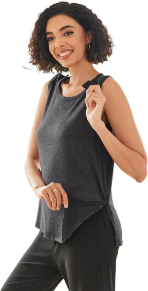 Deyeek Post Shoulder Surgery Shirts for Women Tear Away Snap Button Rotator Cuff Shirt Mastectomy Chemo Port Access Tank Tops