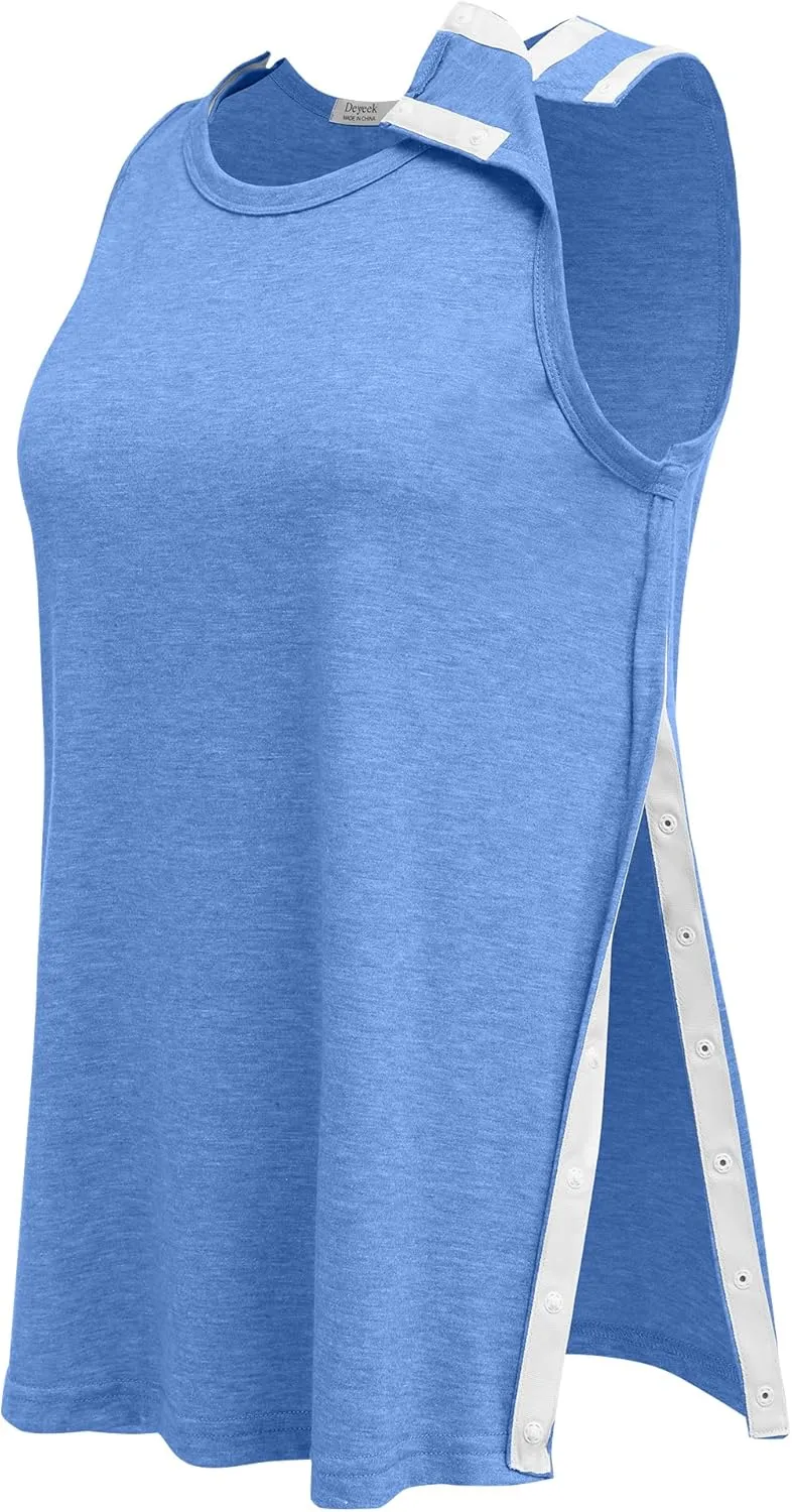 Deyeek Post Shoulder Surgery Shirts for Women Tear Away Snap Button Rotator Cuff Shirt Mastectomy Chemo Port Access Tank Tops