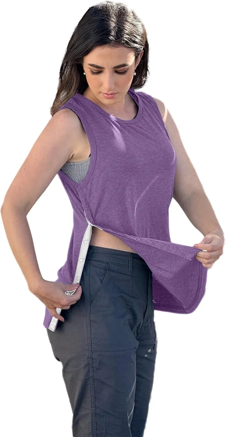 Deyeek Post Shoulder Surgery Shirts for Women Tear Away Snap Button Rotator Cuff Shirt Mastectomy Chemo Port Access Tank Tops