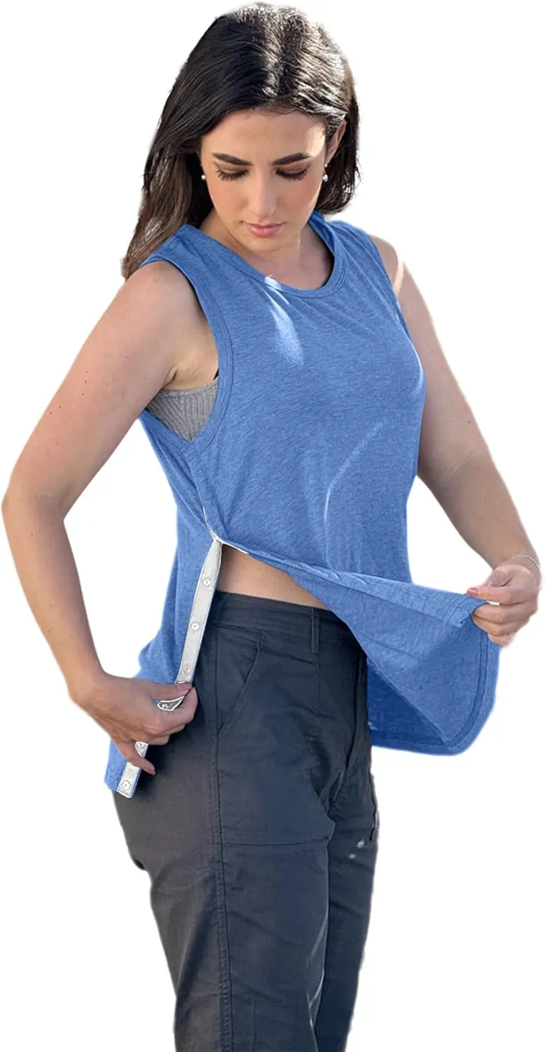Deyeek Post Shoulder Surgery Shirts for Women Tear Away Snap Button Rotator Cuff Shirt Mastectomy Chemo Port Access Tank Tops