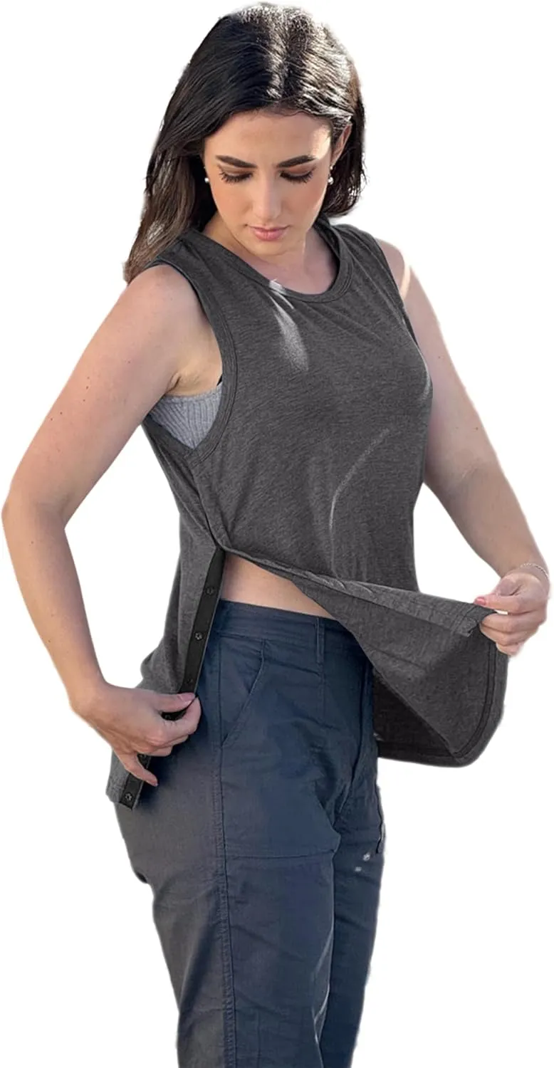 Deyeek Post Shoulder Surgery Shirts for Women Tear Away Snap Button Rotator Cuff Shirt Mastectomy Chemo Port Access Tank Tops