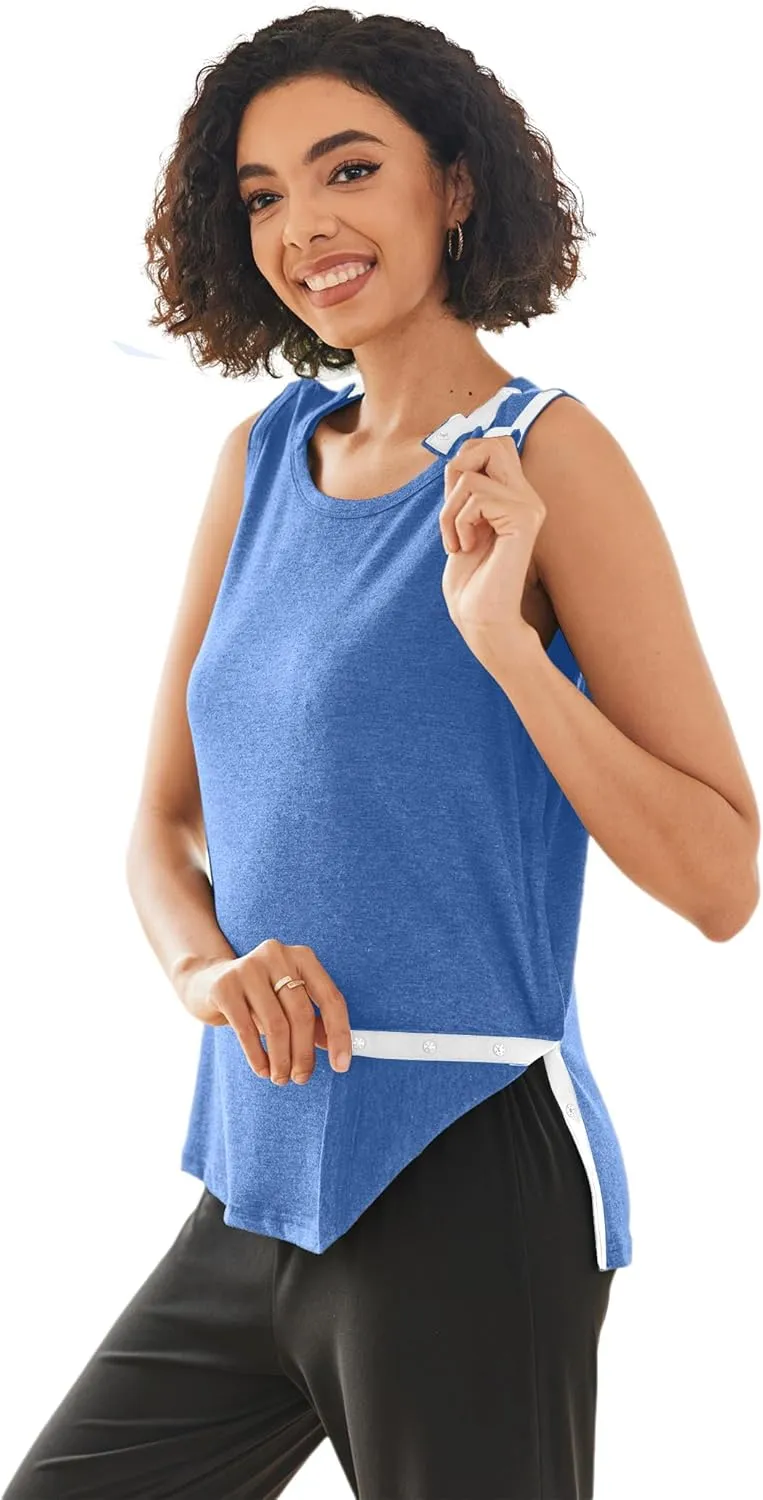 Deyeek Post Shoulder Surgery Shirts for Women Tear Away Snap Button Rotator Cuff Shirt Mastectomy Chemo Port Access Tank Tops