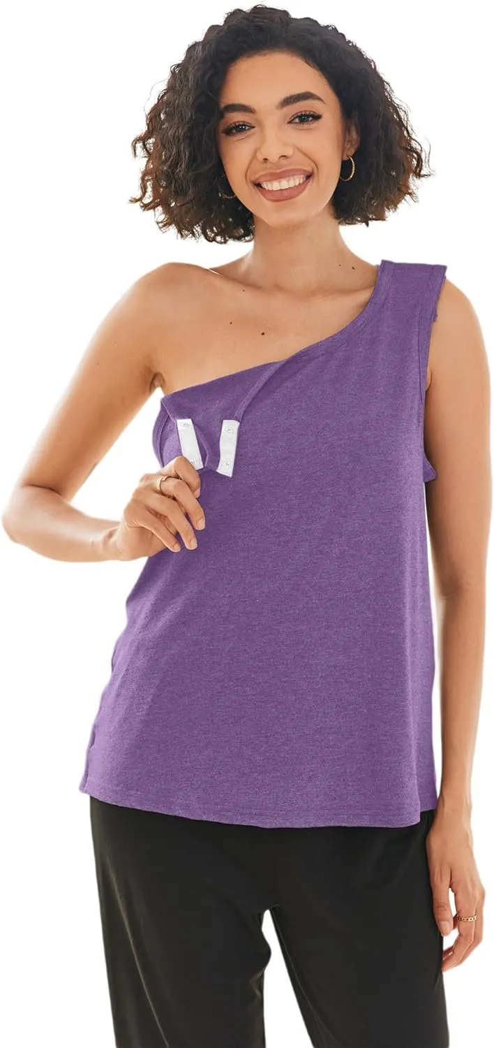 Deyeek Post Shoulder Surgery Shirts for Women Tear Away Snap Button Rotator Cuff Shirt Mastectomy Chemo Port Access Tank Tops