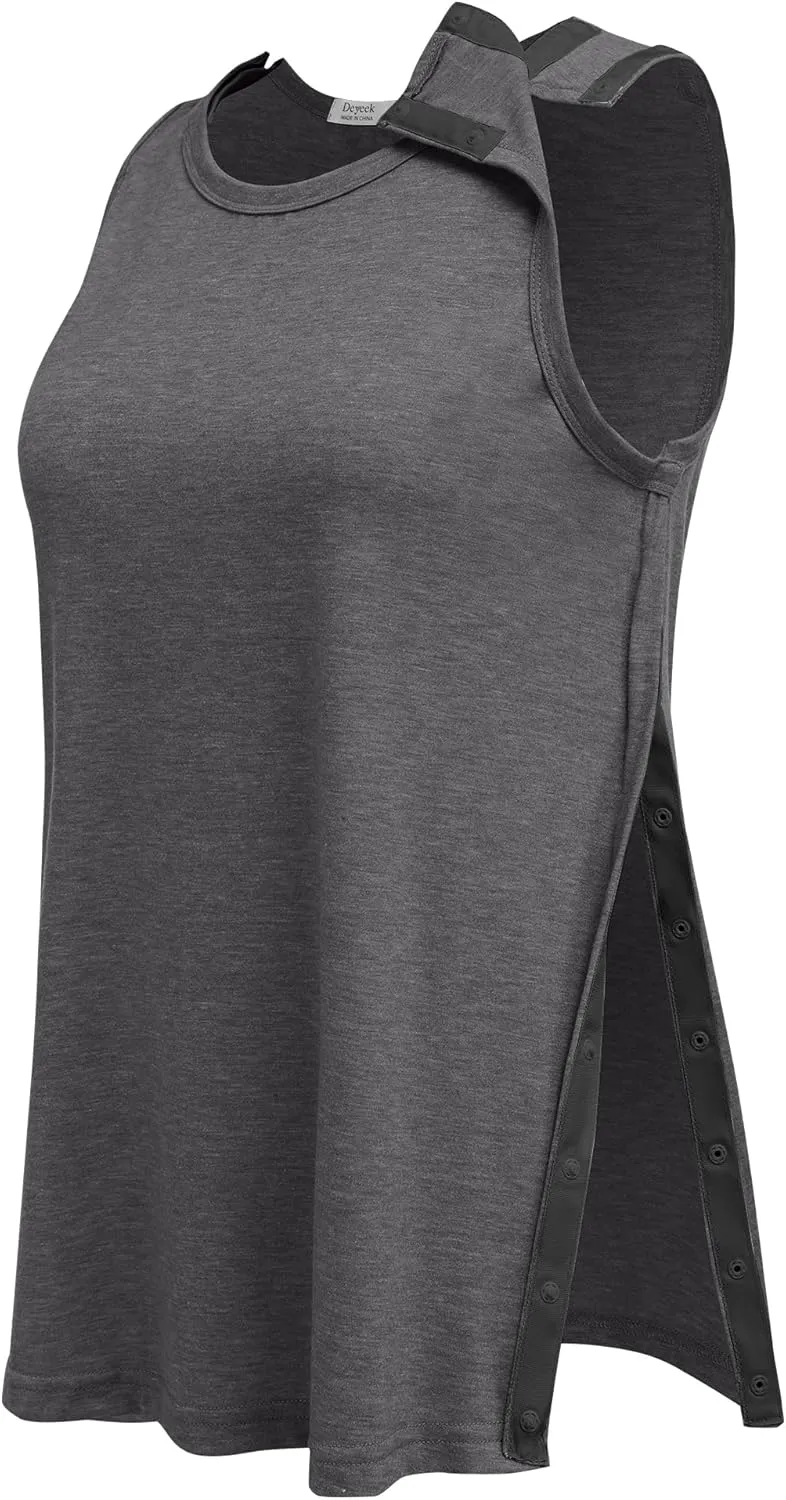 Deyeek Post Shoulder Surgery Shirts for Women Tear Away Snap Button Rotator Cuff Shirt Mastectomy Chemo Port Access Tank Tops