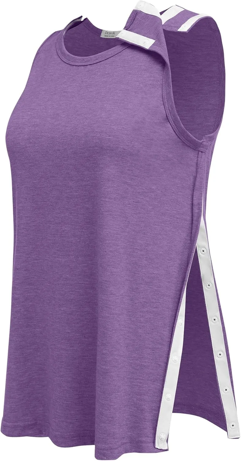 Deyeek Post Shoulder Surgery Shirts for Women Tear Away Snap Button Rotator Cuff Shirt Mastectomy Chemo Port Access Tank Tops