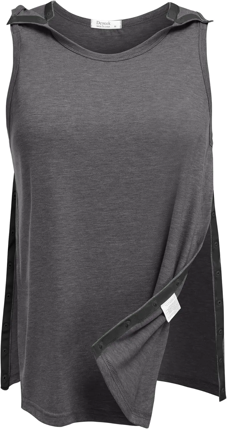 Deyeek Post Shoulder Surgery Shirts for Women Tear Away Snap Button Rotator Cuff Shirt Mastectomy Chemo Port Access Tank Tops