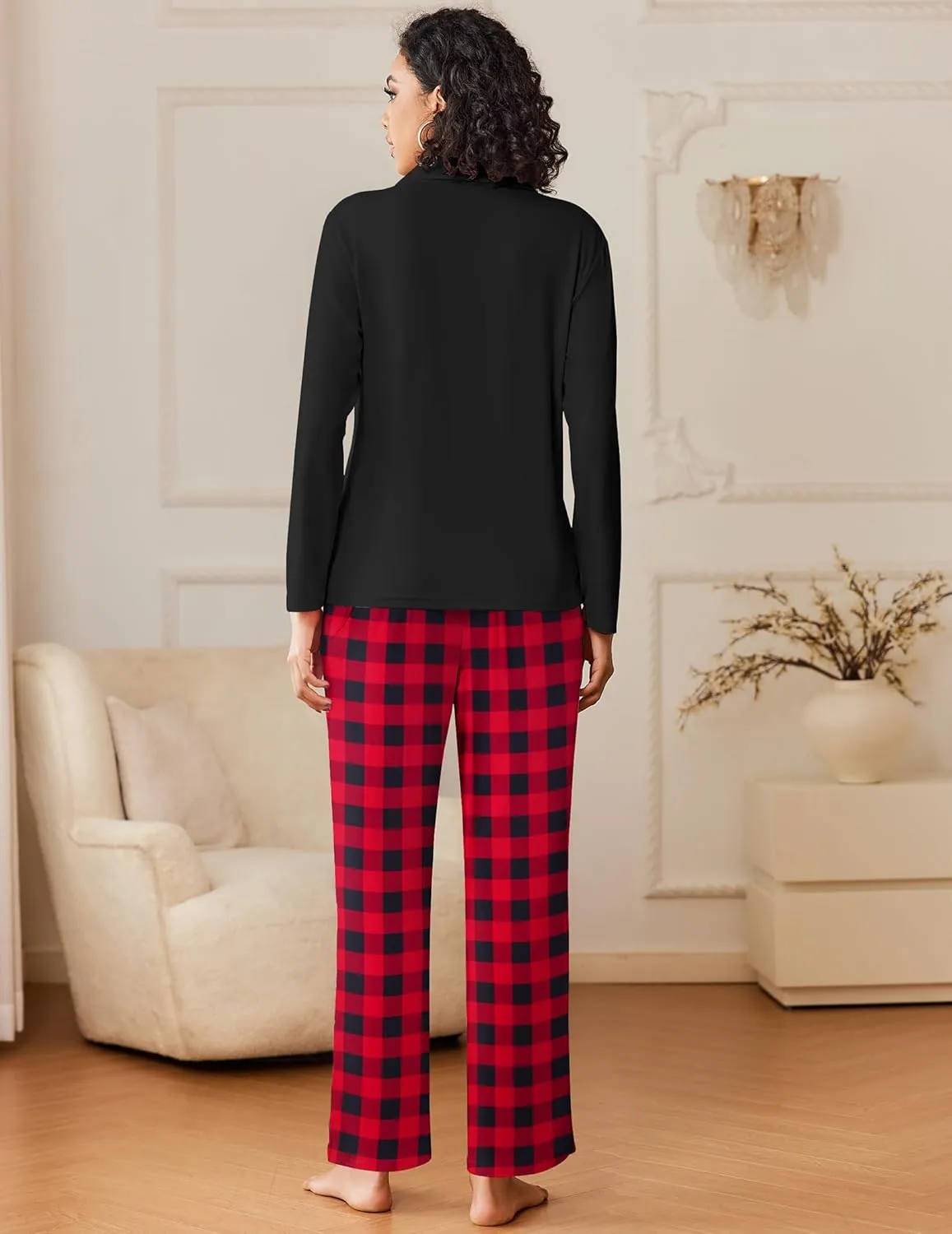 Ekouaer Women's Pajamas Sets Button Down Long Sleeve Lounge Sets Soft 2 Piece Pants Sleepwear