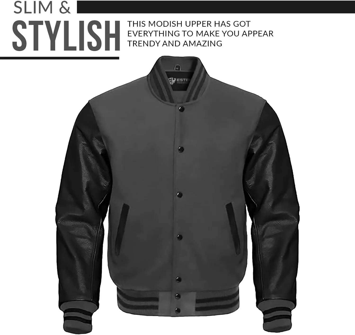 ESTEK Letterman Jackets Premium men's Varsity Jacket for School College Baseball Bomber Jacket with Genuine Leather Sleeves