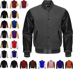 ESTEK Letterman Jackets Premium men's Varsity Jacket for School College Baseball Bomber Jacket with Genuine Leather Sleeves