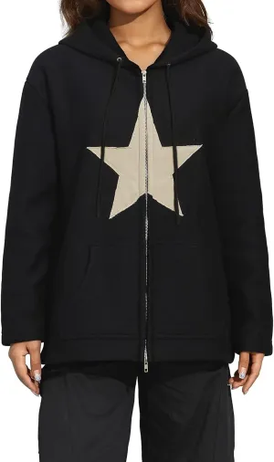 Faretumiya Y2k Hoodies Shirts Long Sleeve Oversized Full Zip Baggy Sweatshirt Printed Punk Harajuku Jacket Grunge Streetwear