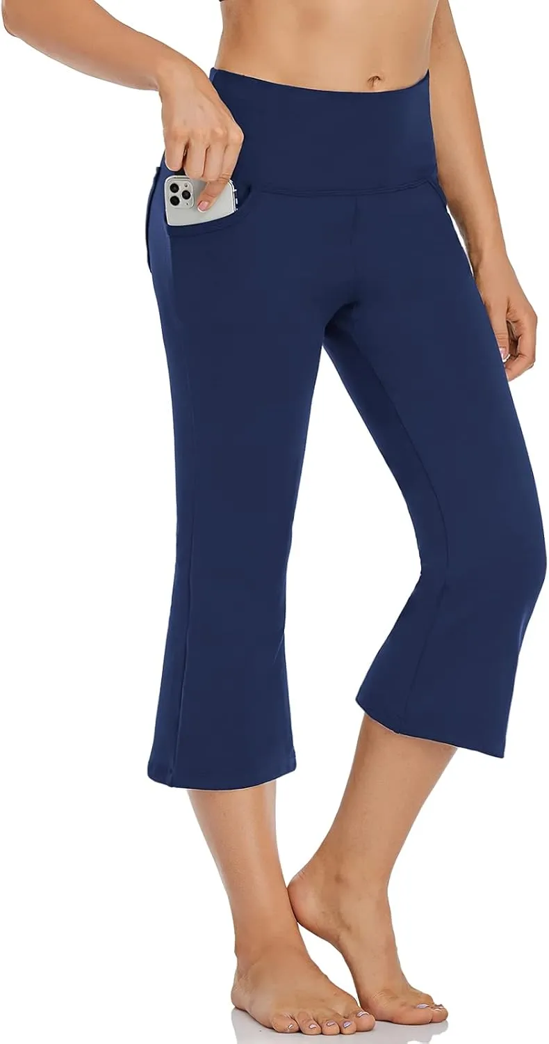 FIRST WAY Buttery Soft Women's Bootcut Yoga Pants Capris with 3 Pockets Lounge Floral Printing