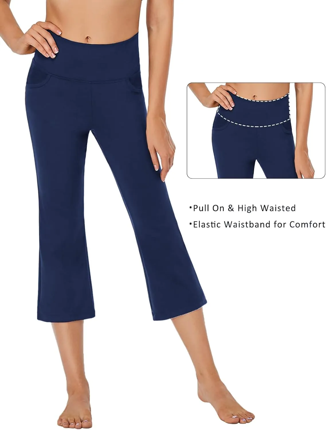 FIRST WAY Buttery Soft Women's Bootcut Yoga Pants Capris with 3 Pockets Lounge Floral Printing