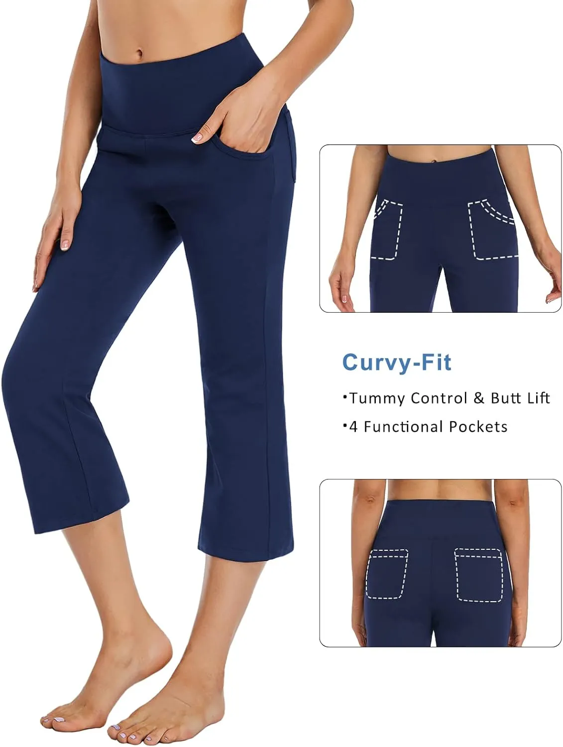 FIRST WAY Buttery Soft Women's Bootcut Yoga Pants Capris with 3 Pockets Lounge Floral Printing