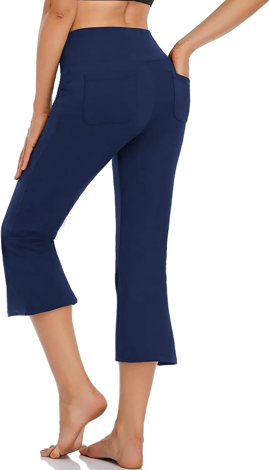 FIRST WAY Buttery Soft Women's Bootcut Yoga Pants Capris with 3 Pockets Lounge Floral Printing