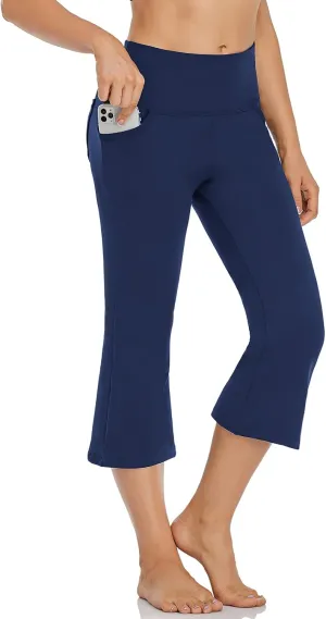 FIRST WAY Buttery Soft Women's Bootcut Yoga Pants Capris with 3 Pockets Lounge Floral Printing
