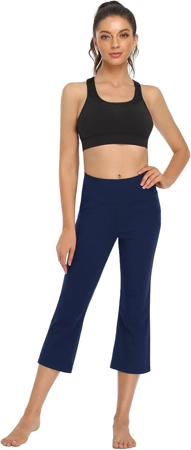 FIRST WAY Buttery Soft Women's Bootcut Yoga Pants Capris with 3 Pockets Lounge Floral Printing