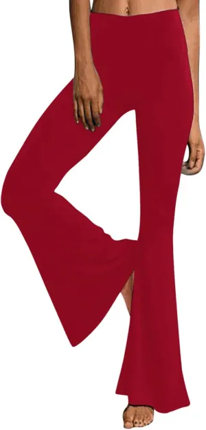 Flare Leggings With Pockets For Women High Waist Casual Workout Bell Bottom Pant Soft Yoga Wide Leg Bootcut Trouser
