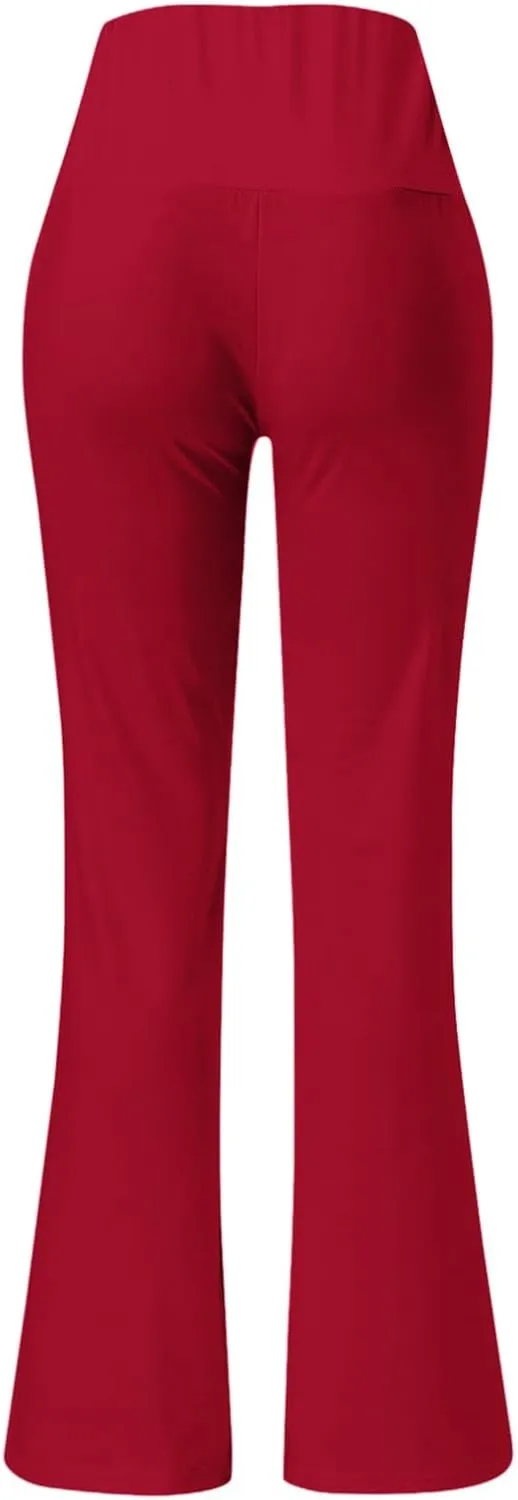 Flare Leggings With Pockets For Women High Waist Casual Workout Bell Bottom Pant Soft Yoga Wide Leg Bootcut Trouser