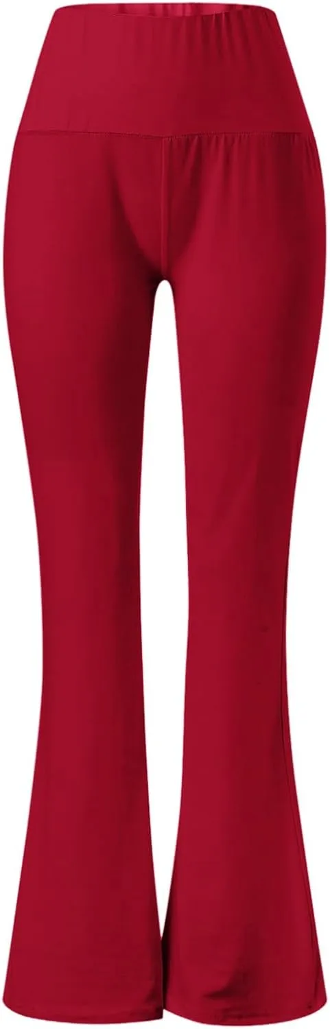 Flare Leggings With Pockets For Women High Waist Casual Workout Bell Bottom Pant Soft Yoga Wide Leg Bootcut Trouser