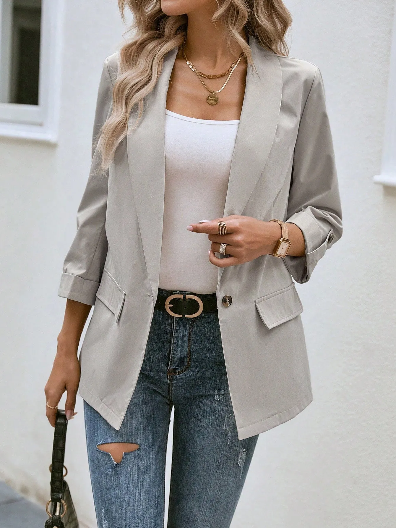Frenchy Shawl Collar Single Button Blazer